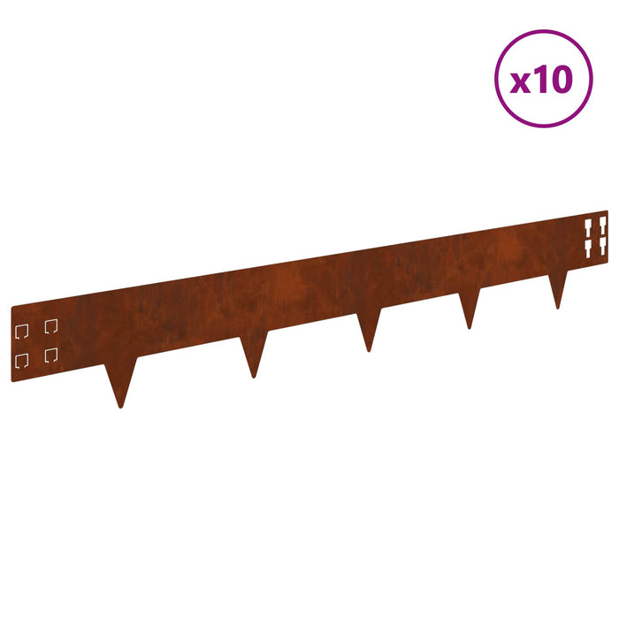 Margine pentru gazon 10 pcs 100 x 15 cm Oțel Ruginit WALTI