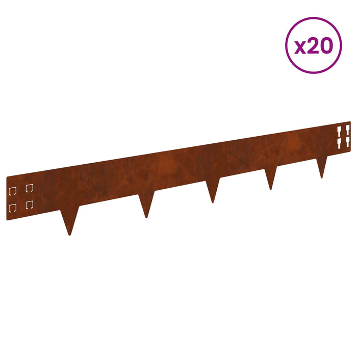 Margine pentru gazon 20 pcs 100 x 15 cm Oțel Ruginit WALTI