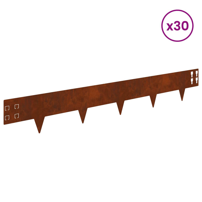 Margine pentru gazon 30 pcs 100 x 15 cm Oțel Ruginit WALTI