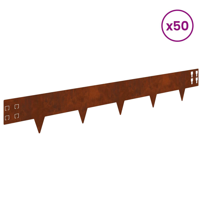 Margine pentru gazon 50 pcs 100 x 15 cm Oțel Ruginit WALTI