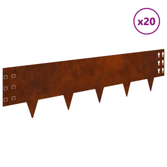 Margine pentru gazon 20 pcs 100 x 25 cm Oțel Ruginit WALTI
