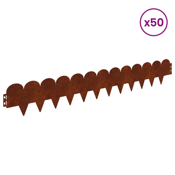 Margine pentru gazon 50 pcs 103 x 15 cm Oțel Ruginit WALTI