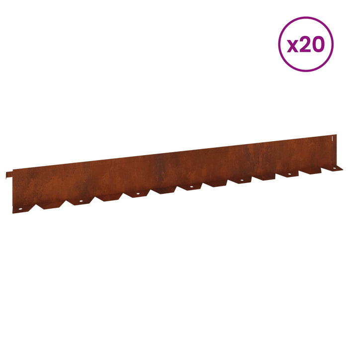 Margine pentru gazon 20 pcs 102 x 10 x 4 cm Oțel Ruginit WALTI