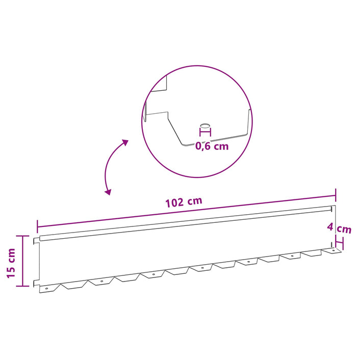 Margine pentru gazon 20 pcs 102 x 15 x 4 cm Oțel Argintiu WALTI