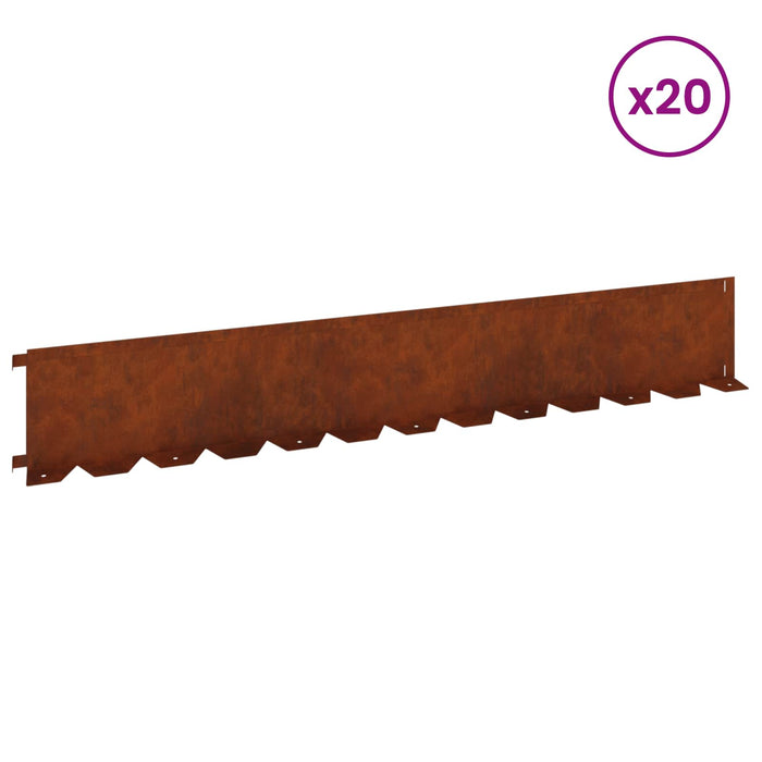 Margine pentru gazon 20 pcs 102 x 15 x 4 cm Oțel Ruginit WALTI
