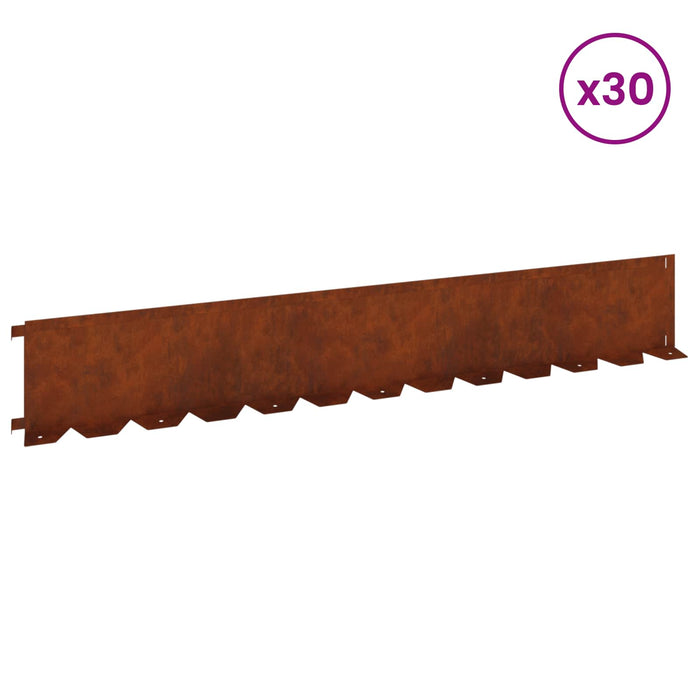 Margine pentru gazon 30 pcs 102 x 15 x 4 cm Oțel Ruginit WALTI
