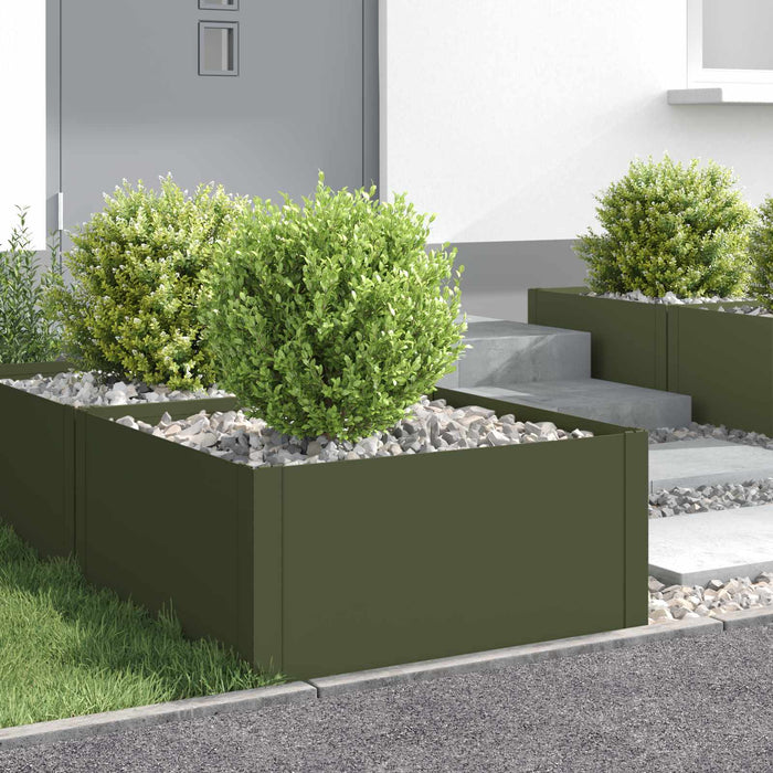 Margine pentru gazon 4 buc. 60 x 60 x 35 cm Oțel Verde măsliniu - WALTI WALTI