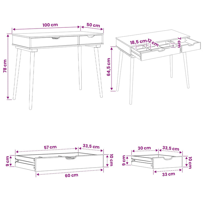 Masă de Machiaj FAUSKE Alb 100 x 50 x 78 cm WALTI