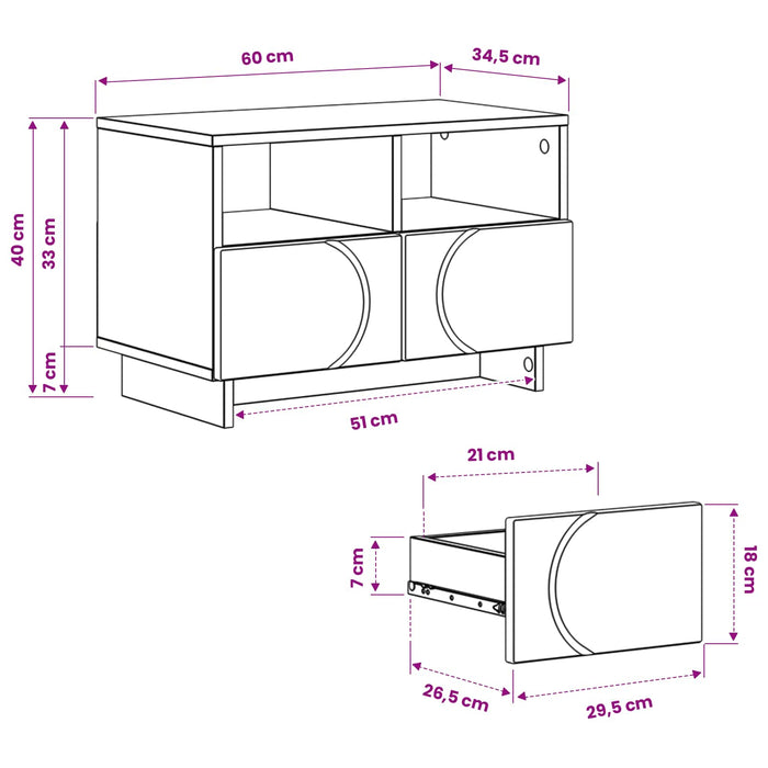 Comodă TV 60 x 34.5 x 40 cm Stejar Artizanal Lemn prelucrat WALTI