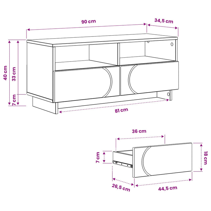 Comodă TV 90 x 34.5 x 40 cm Alb Lemn prelucrat WALTI