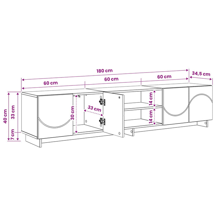 Support TV 179.5 x 34.5 x 40 cm Alb Lemn prelucrat WALTI