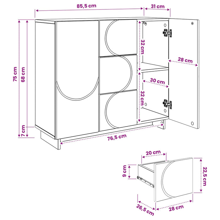 Bufet Sonoma gri 85,5 x 31 x 75 cm Lemn prelucrat - WALTI WALTI