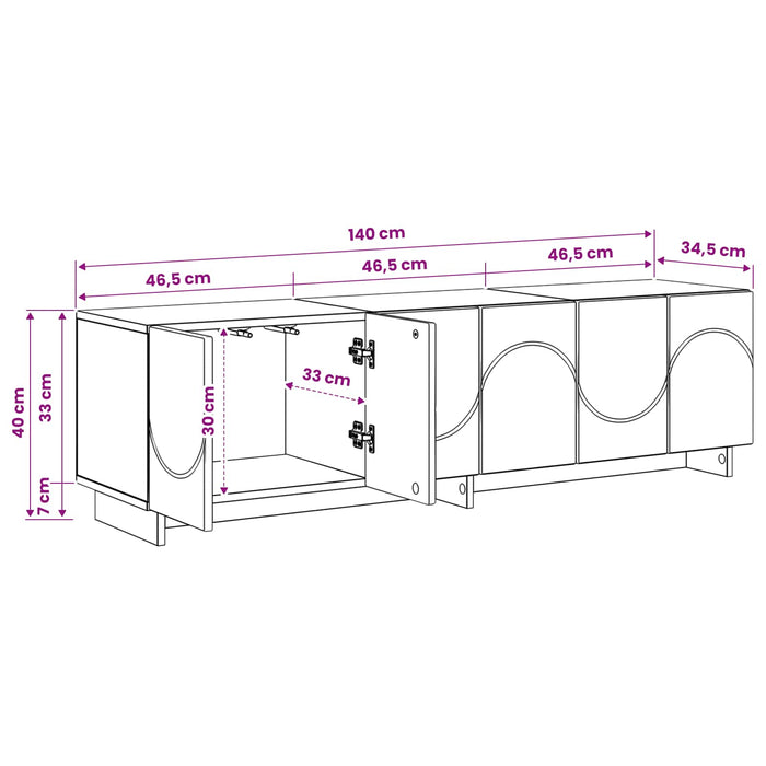 Suport TV 140 x 34,5 x 40 cm Stejar fumuriu Lemn prelucrat WALTI