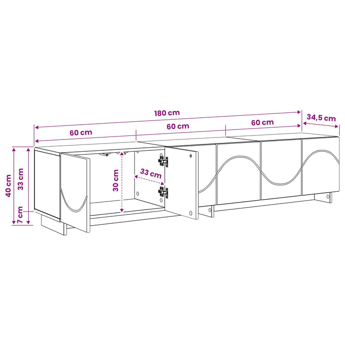Suport TV 179.5 x 34.5 x 40 cm Stejar Artizanal Lemn prelucrat WALTI
