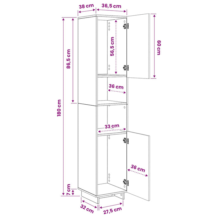 Dulap de baie Stejar fumuriu 36.5 x 38 x 180 cm Lemn prelucrat WALTI