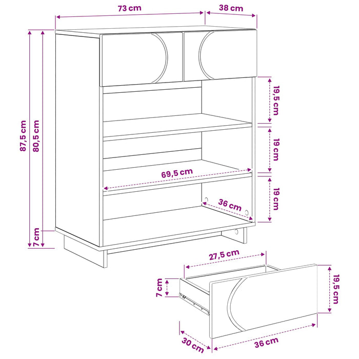 Dulap de pantofi 73 x 38 x 87,5 cm Lemn prelucrat Negru WALTI