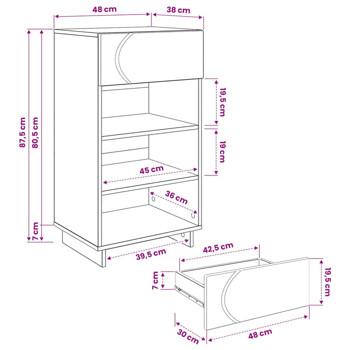 Dulap pentru pantofi 48 x 38 x 87,5 cm Lemn prelucrat Negru WALTI