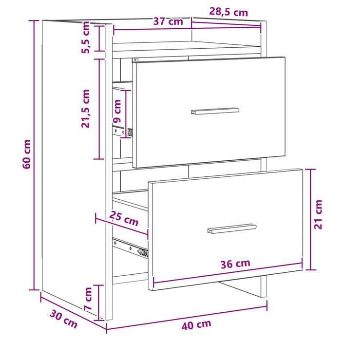 Mese de noptieră 2 pcs Stejar fumuriu 40 x 30 x 60 cm WALTI