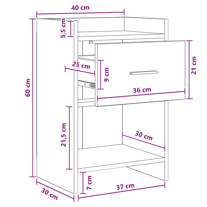 Mese de noptieră Stejar Negru 40 x 30 x 60 cm Lemn prelucrat WALTI