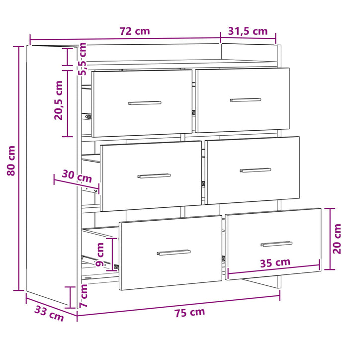 Bufet Stejar fumuriu 75 x 33 x 80 cm Lemn prelucrat WALTI