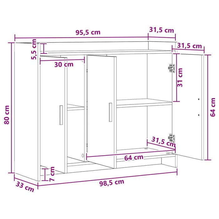 Bufet Gri Beton 98,5 x 33 x 80 cm Lemn prelucrat WALTI