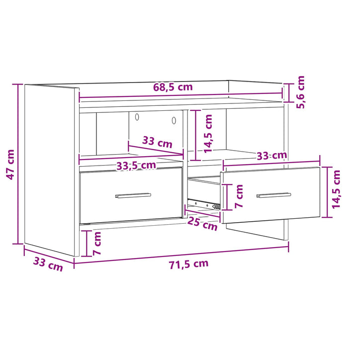Cabinet TV 71,5 x 33 x 47 cm Gri Beton Lemn prelucrat WALTI