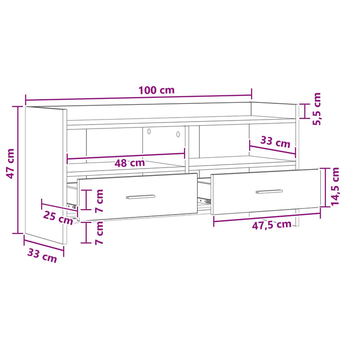Cabinet TV 100 x 33 x 47 cm Gri Beton Lemn prelucrat WALTI