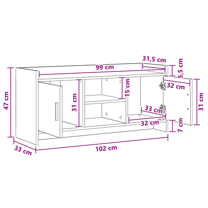 Cabinet TV 102 x 33 x 47 cm Alb Lemn prelucrat WALTI