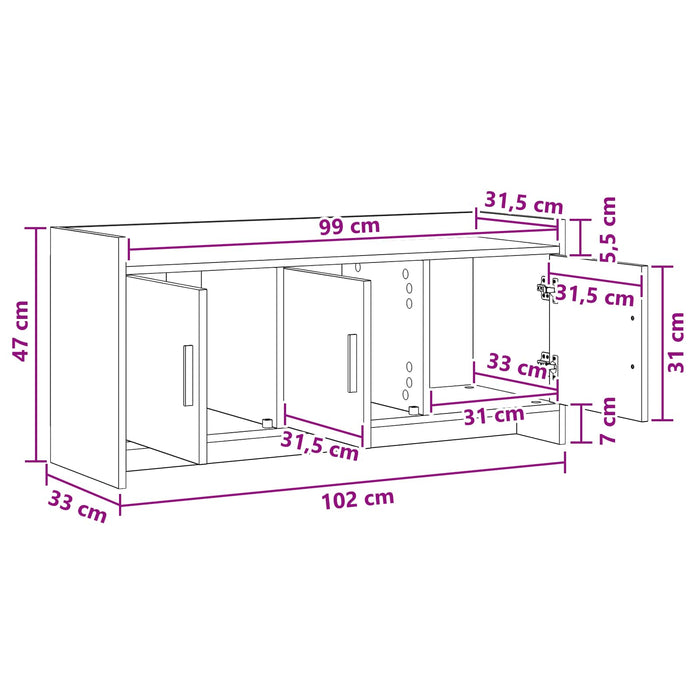 Cabinet TV 102 x 33 x 47 cm Stejar Sonoma Lemn prelucrat WALTI