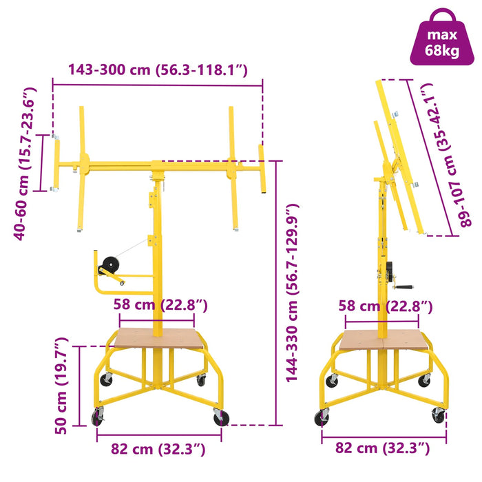 Ridicător de gipscarton Manual Galben 300 x 107 x 330 cm Oțel - WALTI WALTI