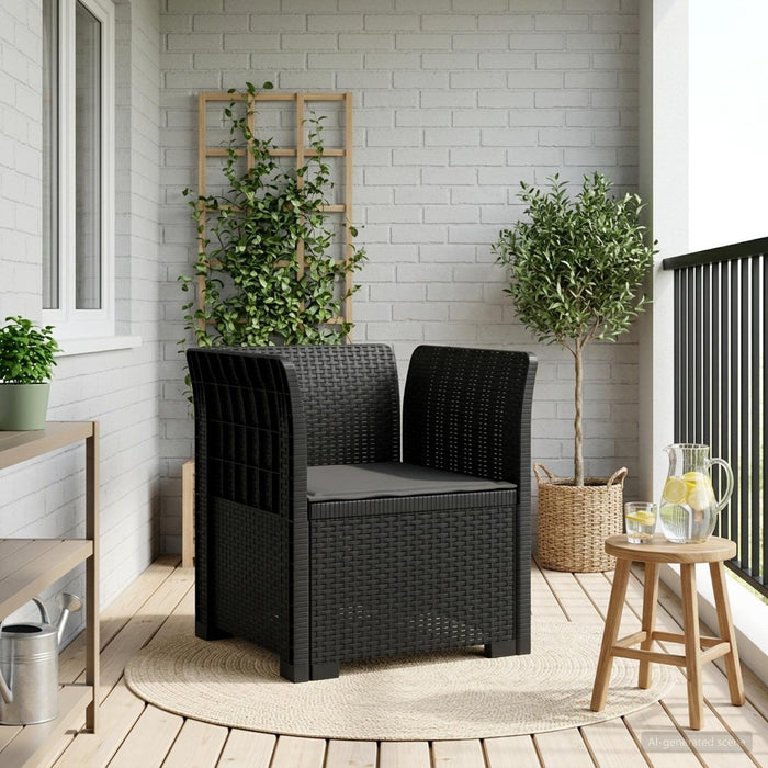 Fotoliu cu 1 Loc cu Pernă Aspect Rattan PP Antracit WALTI