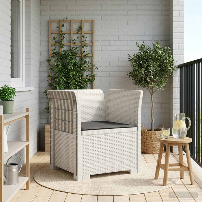 Fotoliu cu 1 Loc cu Pernă Aspect Rattan PP Alb WALTI