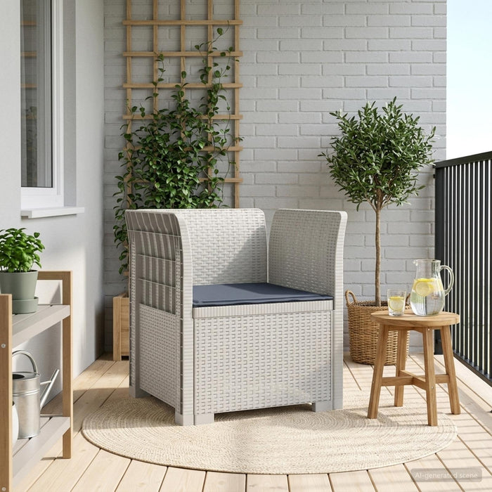 Fotoliu cu 1 Loc cu Pernă Aspect Rattan PP Alb WALTI
