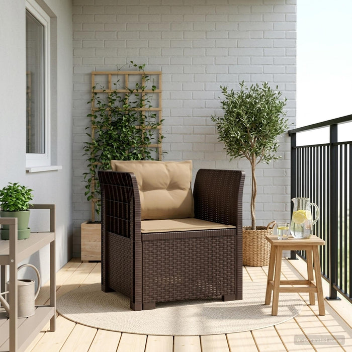 Fotoliu cu 1 Loc cu Perne Aspect Rattan PP Maro WALTI