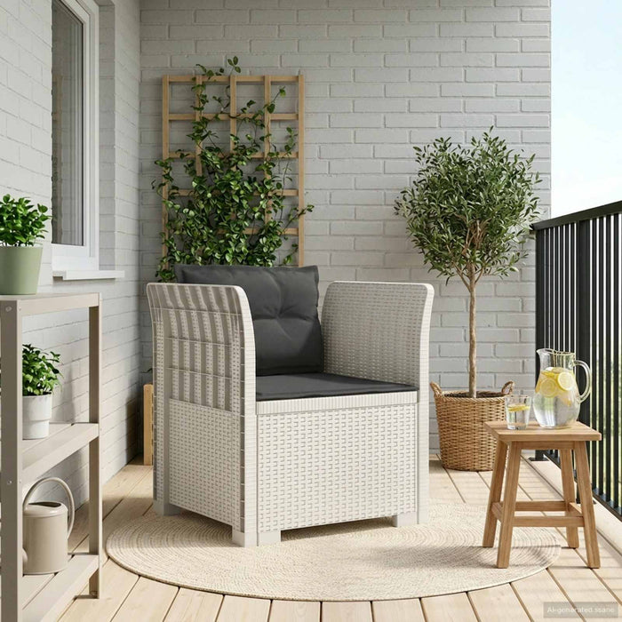 Fotoliu cu 1 Loc cu Perne Aspect Rattan PP Alb WALTI