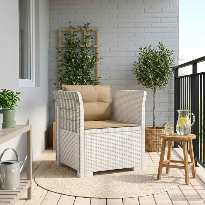 Fotoliu cu 1 Loc cu Perne Aspect Rattan PP Alb WALTI