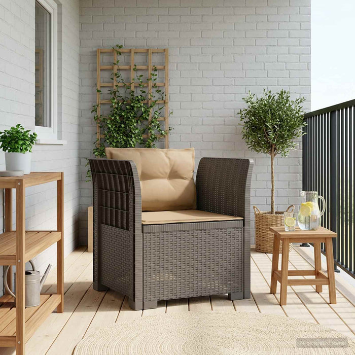 Fotoliu cu 1 Loc cu Perne Aspect Rattan PP Gri deschis WALTI