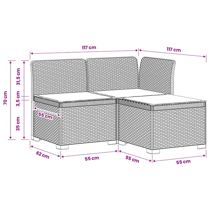 Sofa de grădină cu 3 locuri, cu perne, aspect de rattan PP Maro WALTI