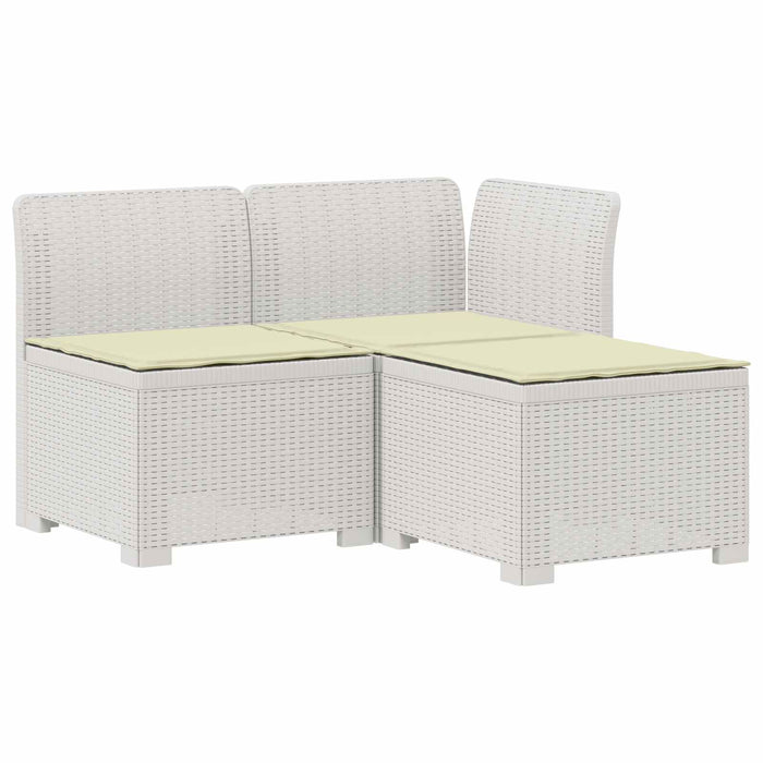 Sofa de grădină cu 3 locuri, cu perne, aspect de rattan PP Alb WALTI
