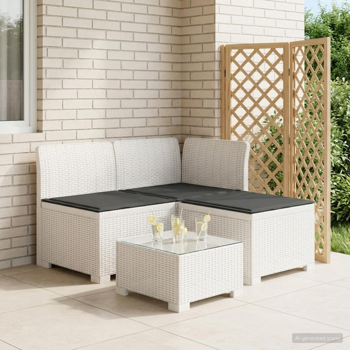 Sofa de grădină cu 3 locuri, cu perne, aspect de rattan PP Alb WALTI