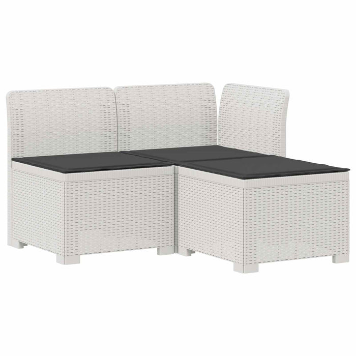 Sofa de grădină cu 3 locuri, cu perne, aspect de rattan PP Alb WALTI