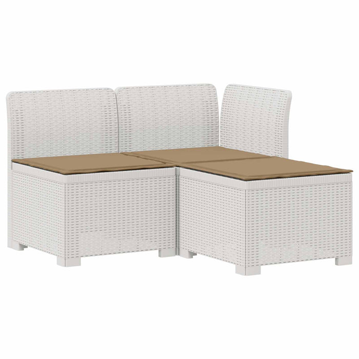 Sofa de grădină cu 3 locuri, cu perne, aspect de rattan PP Alb WALTI