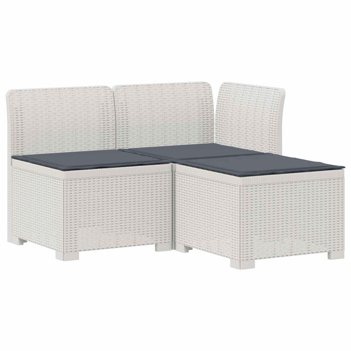 Sofa de grădină cu 3 locuri, cu perne, aspect de rattan PP Alb WALTI