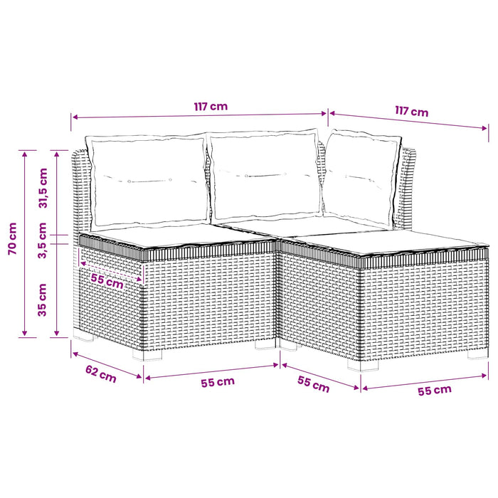 Sofa de grădină cu 3 locuri, cu perne, aspect de rattan PP Maro WALTI