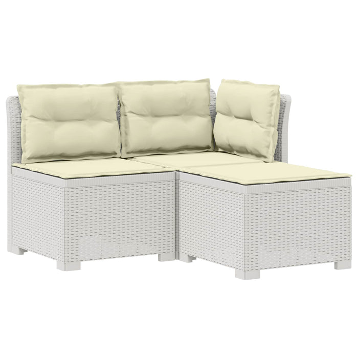 Sofa de grădină cu 3 locuri, cu perne, aspect de rattan PP Alb WALTI