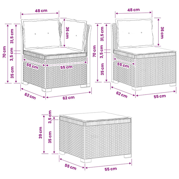 Sofa de grădină cu 3 locuri, cu perne, aspect de rattan PP WALTI