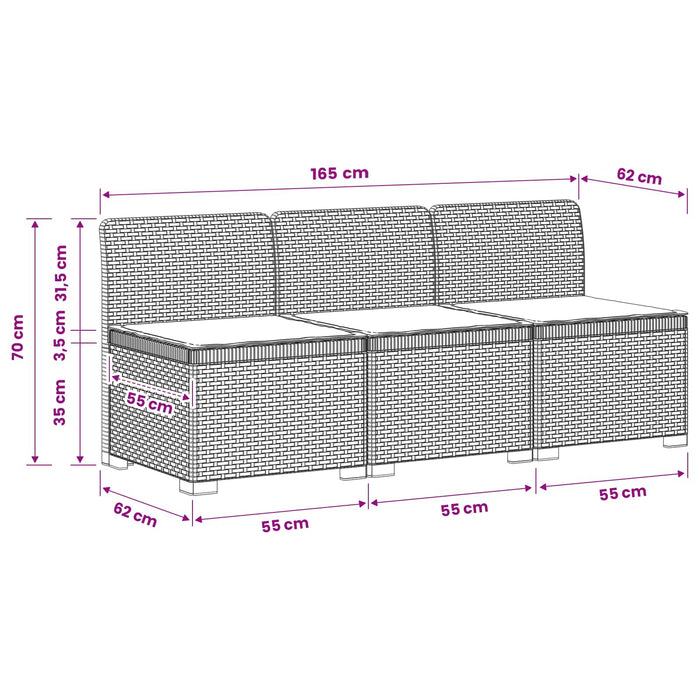 Sofa de grădină cu 3 locuri, cu perne, aspect de rattan PP Maro WALTI