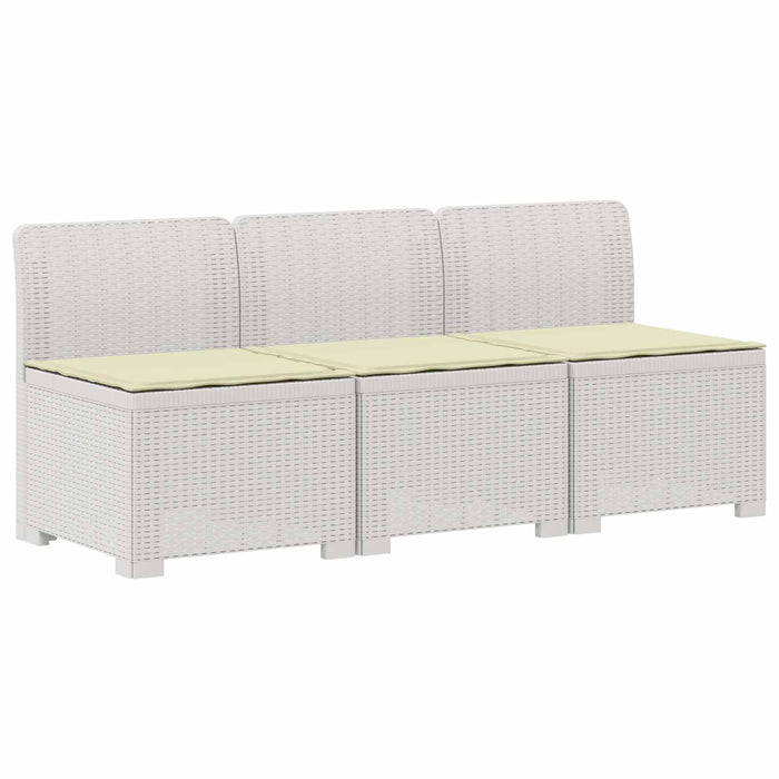 Sofa de grădină cu 3 locuri, cu perne, aspect de rattan PP Alb WALTI