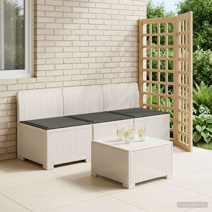 Sofa de grădină cu 3 locuri, cu perne, aspect de rattan PP Alb WALTI