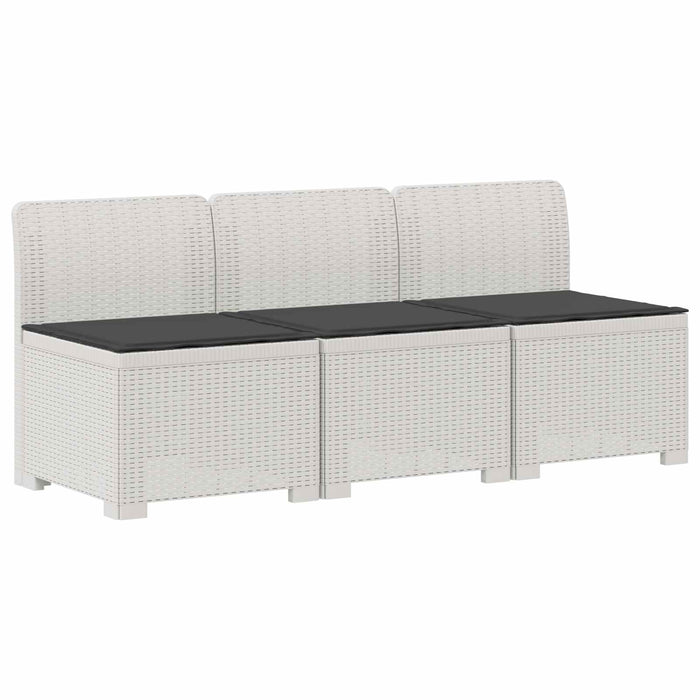 Sofa de grădină cu 3 locuri, cu perne, aspect de rattan PP Alb WALTI